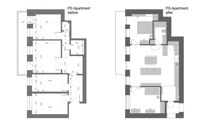 No vecā treshki 67 m² modernā divu guļamistabu dzīvoklis