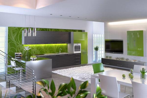 Virtuves dizains zaļos toņos - moderns un stilīgs