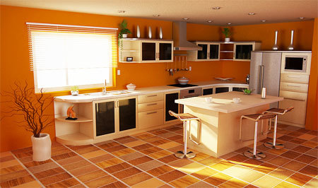 oranža virtuves dizains
