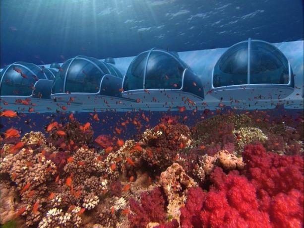 Zemūdens viesnīca arhipelāgā Fidži. | Foto: s-media-cache-ak0.pinimg.com.