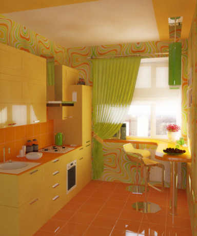 gaiši zaļa oranža virtuve