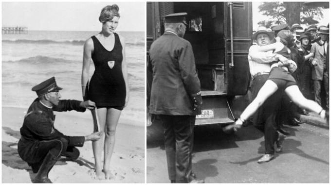 būtu sievietēm "nepiedienīgiem" peldkostīmos arestēts! (Th 1920.gadā, ASV). 