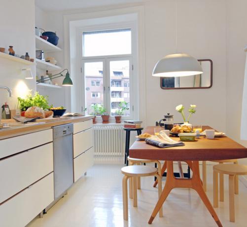 Skandināvu dekors ir labs risinājums nelielai virtuvei