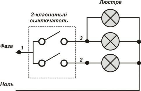 4. att. Elektroinstalācijas diagramma dvuhklavishnogo pāriet uz lustra