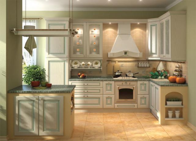 Gaiši zaļa un brūna virtuve - krāsas no dabas