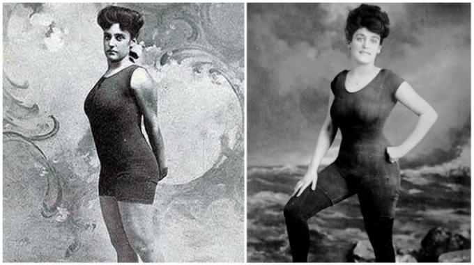Nedzirdēts pārdrošība par Aneti Kellerman: "superotkrovenny" peldkostīms (1907).