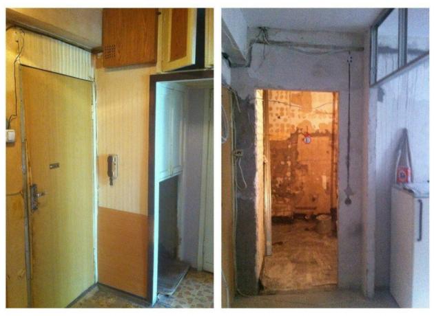 Dvushka 52 m² nogalināti "Staļins": pirms un pēc fotogrāfijas