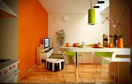 zaļa oranža virtuve