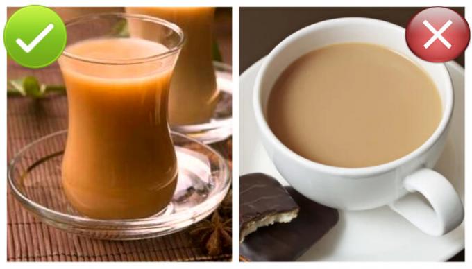 Kvalitāte tēja ir oranža, pievienojot pienu. 