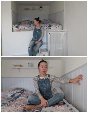 Uz augsta pjedestāla izveidotajā nišas meitene, viņa veica īstu guļamistaba. | Foto: youtube.com.
