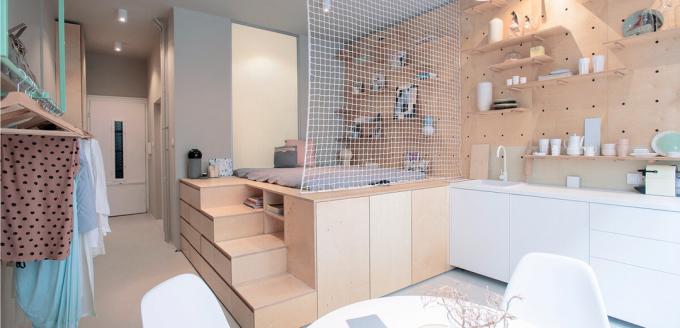 Dzīvoklis puzzle: Studio 30 m² bez skapjiem
