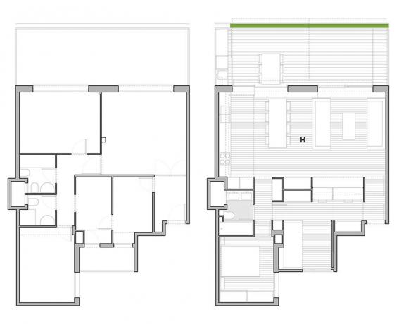 Treshka 65 m², no kuriem vairāk nekā puse - virtuve, dzīvojamā istaba